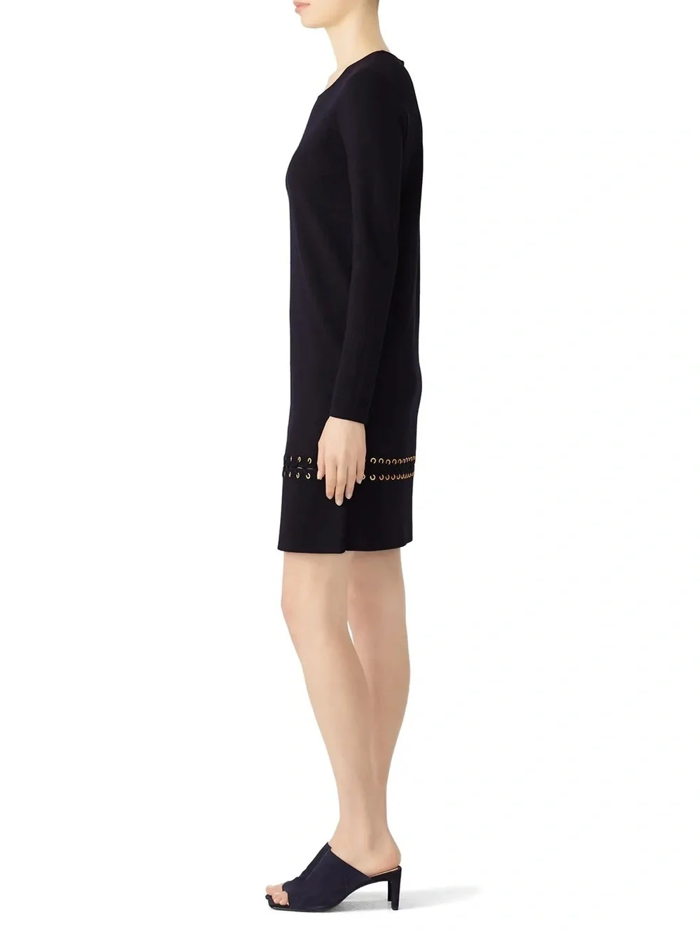 Tory Burch Dress Harley Merino Wool Lace-Up Grommet Navy Blue Small